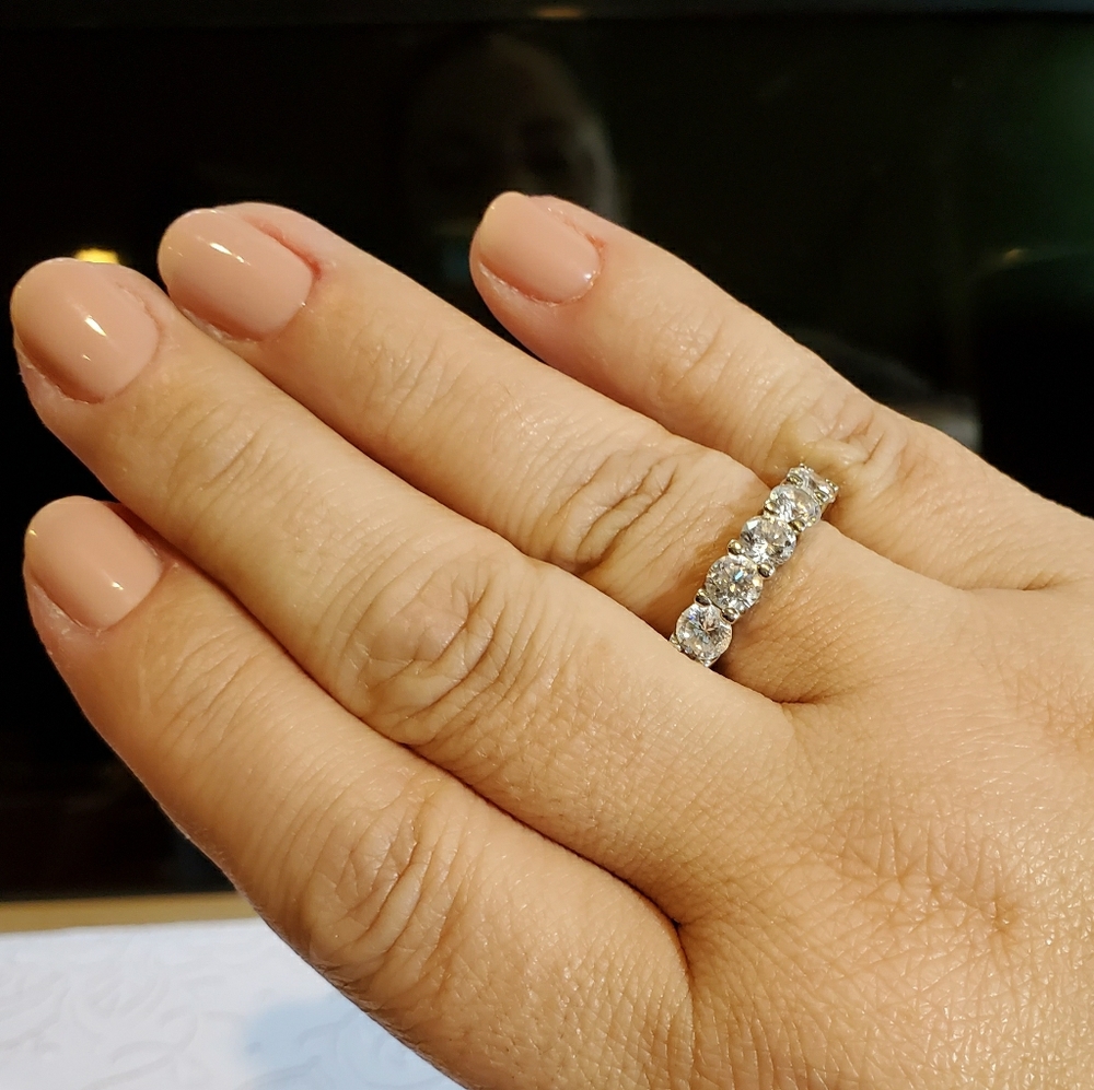 Sterling silver anniversary band, round set czs